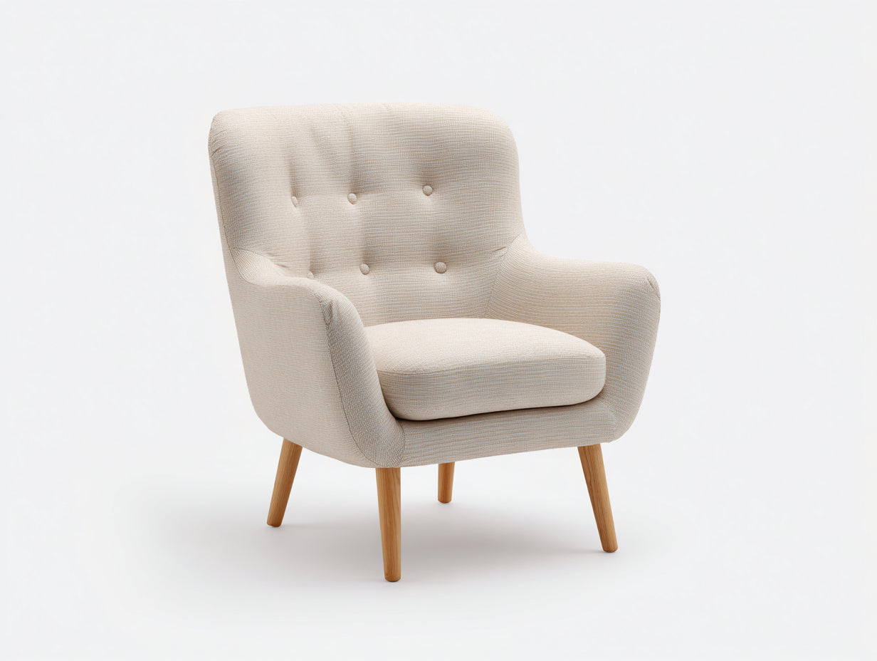 Fauteuil - Tissu-Bois - 85 x 80 x 92 cm - Beige-Marron - Style scandinave