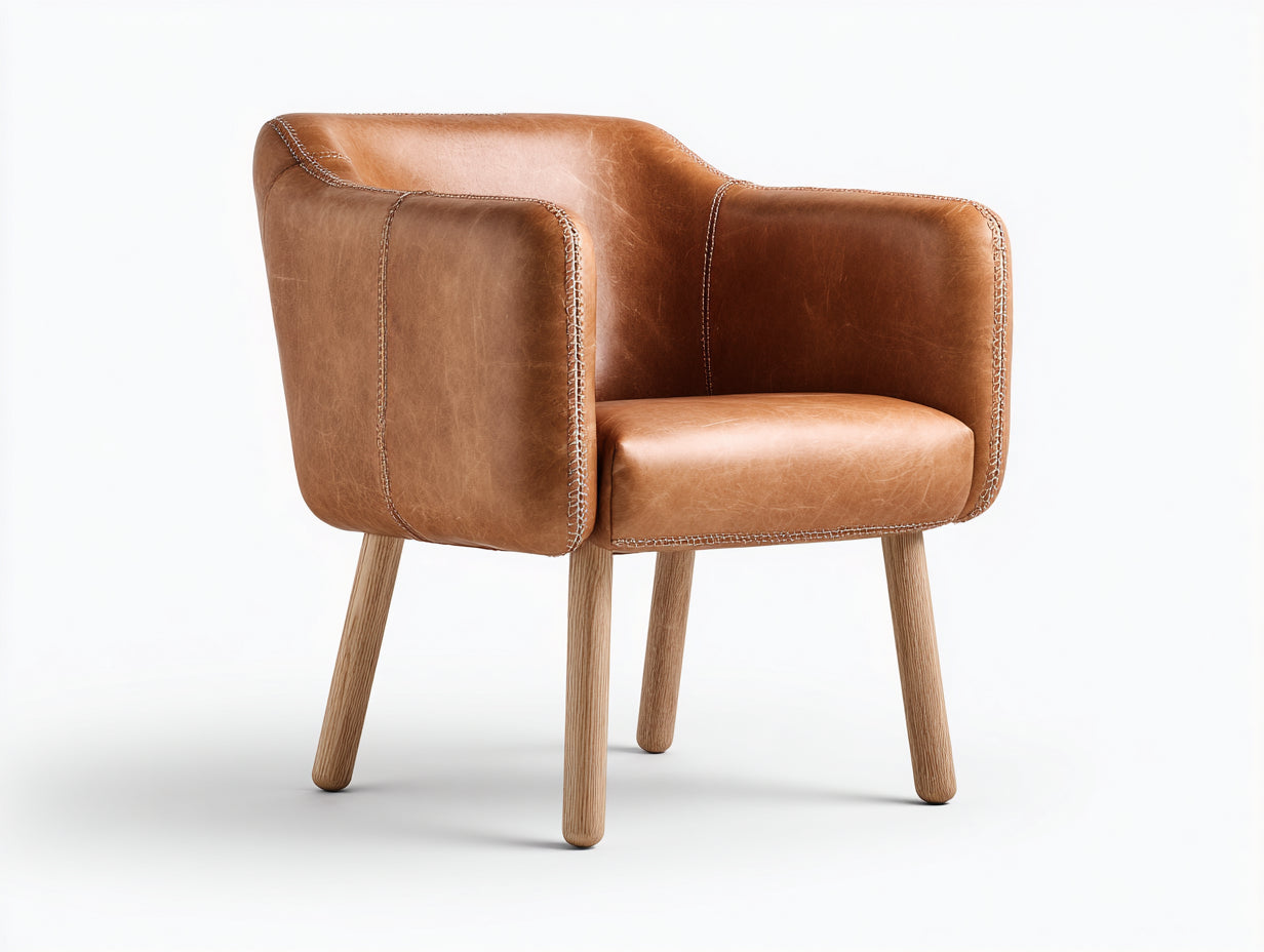 Fauteuil - Cuir-Bois - 86 x 82 x 82 cm - Marron-Bois - Style contemporain