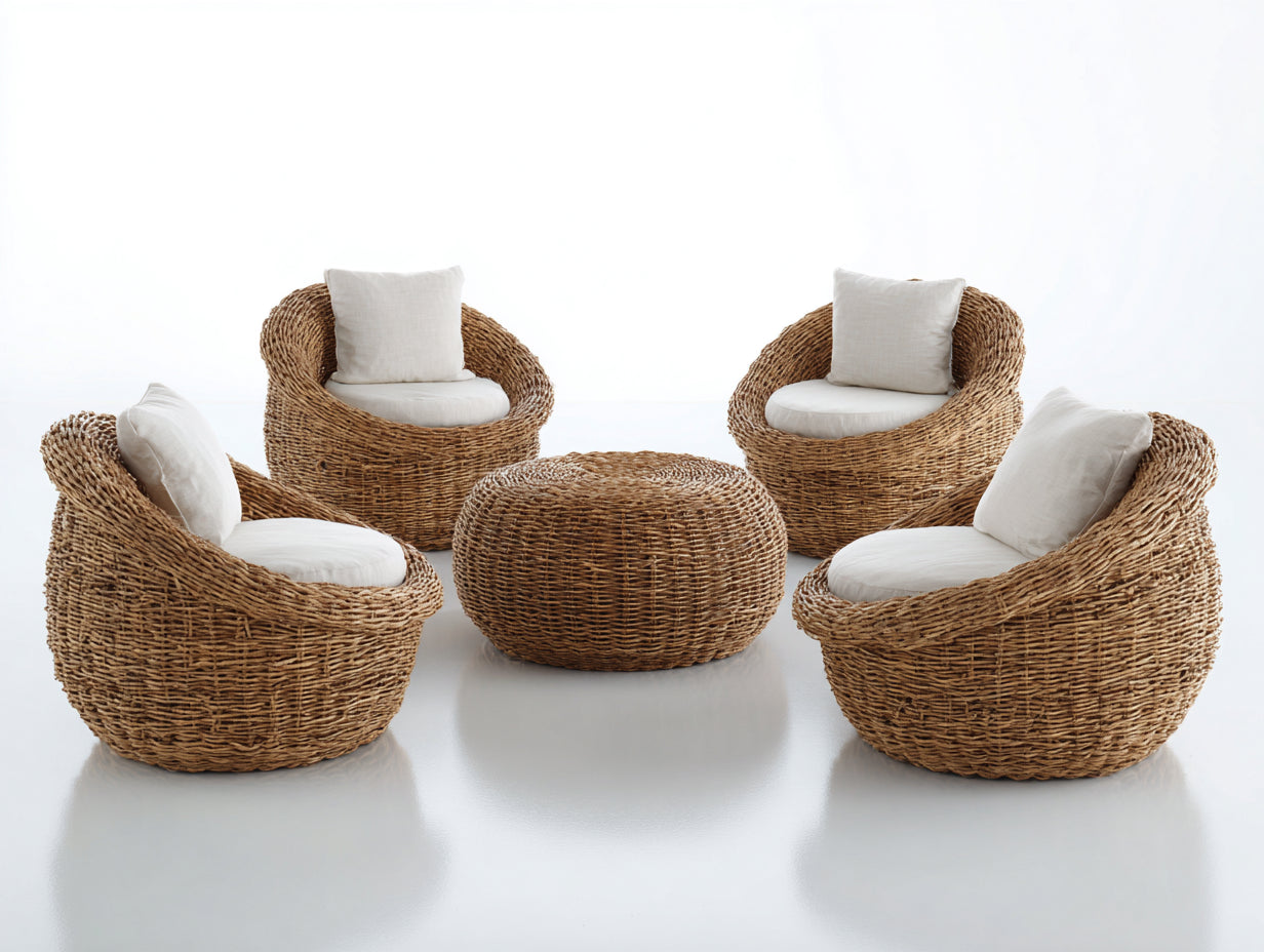 Canapé de jardin - Rotin-Tissu - 96x88x80 cm - Marron-Blanc - Style bohème