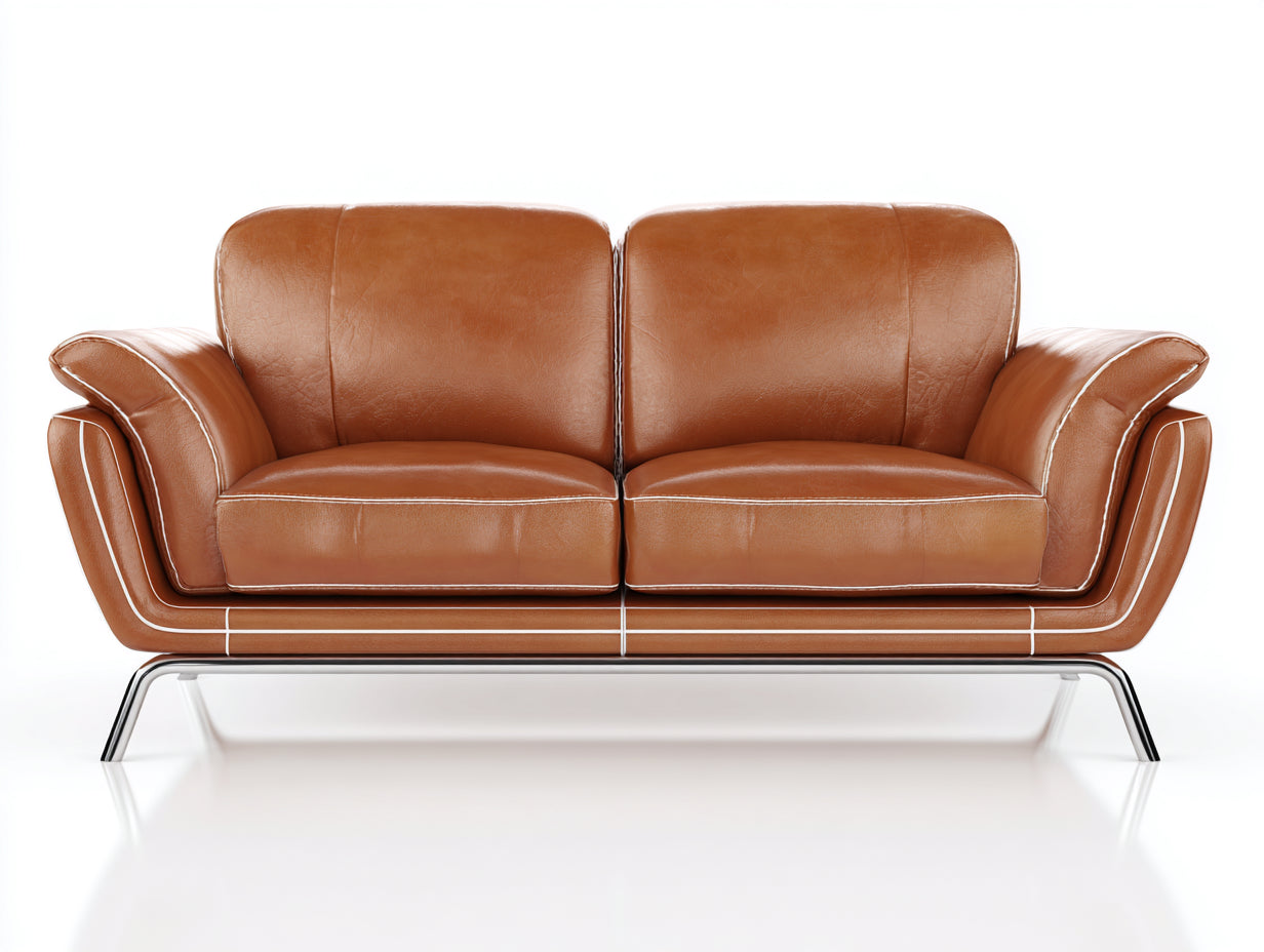 Canapé droit - Similicuir - Métal - 190 x 92 x 88 cm - Marron cognac - Style contemporain