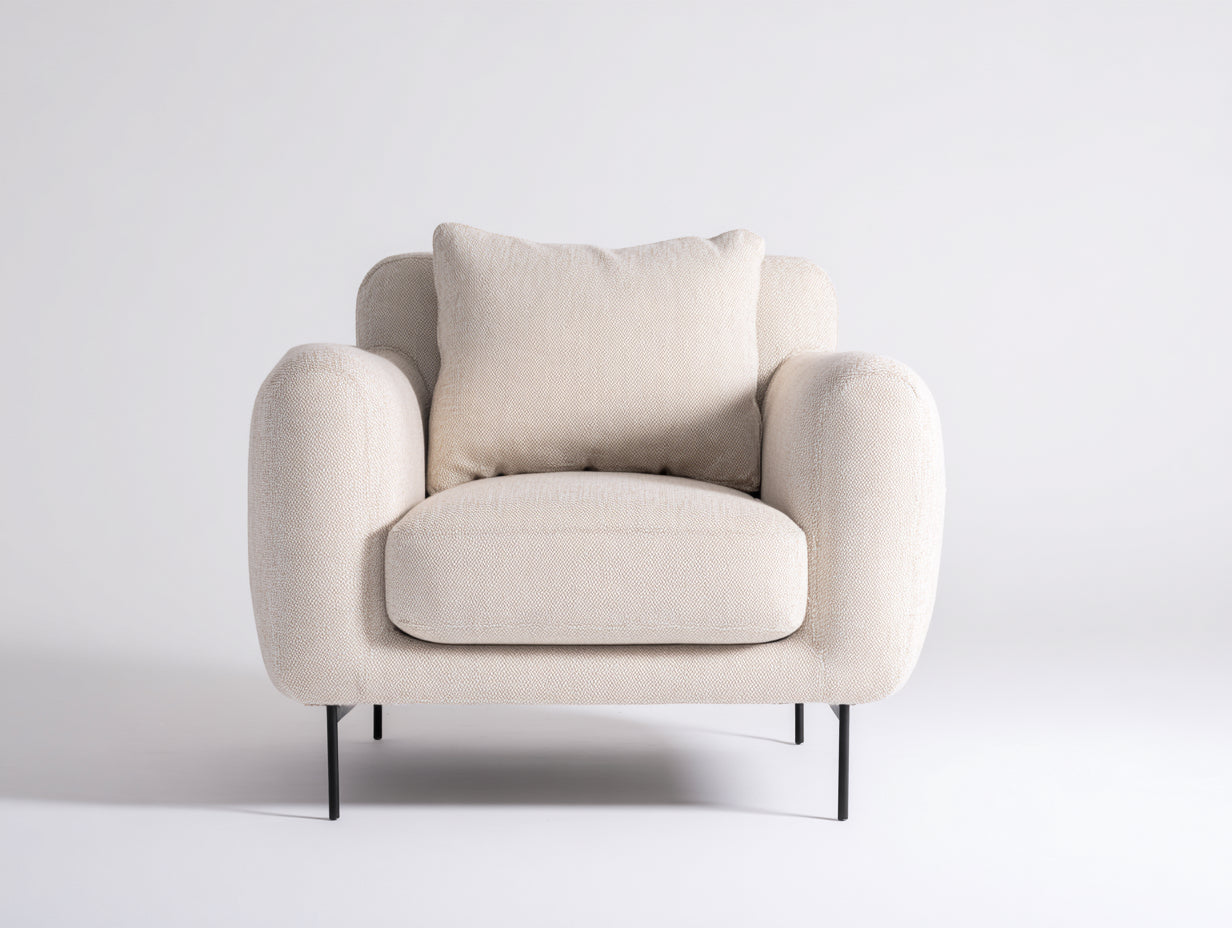 Fauteuil - Tissu-Métal - 88 x 84 x 90 cm - Beige-Noir - Style contemporain