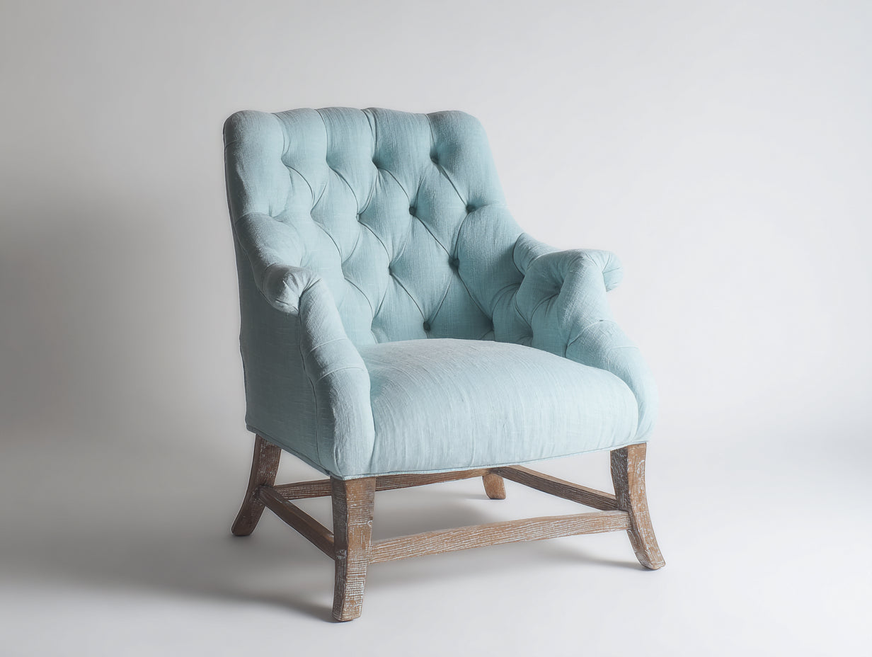 Fauteuil - Tissu-Bois - 88 x 84 x 96 cm - Bleu clair-Marron - Style classique
