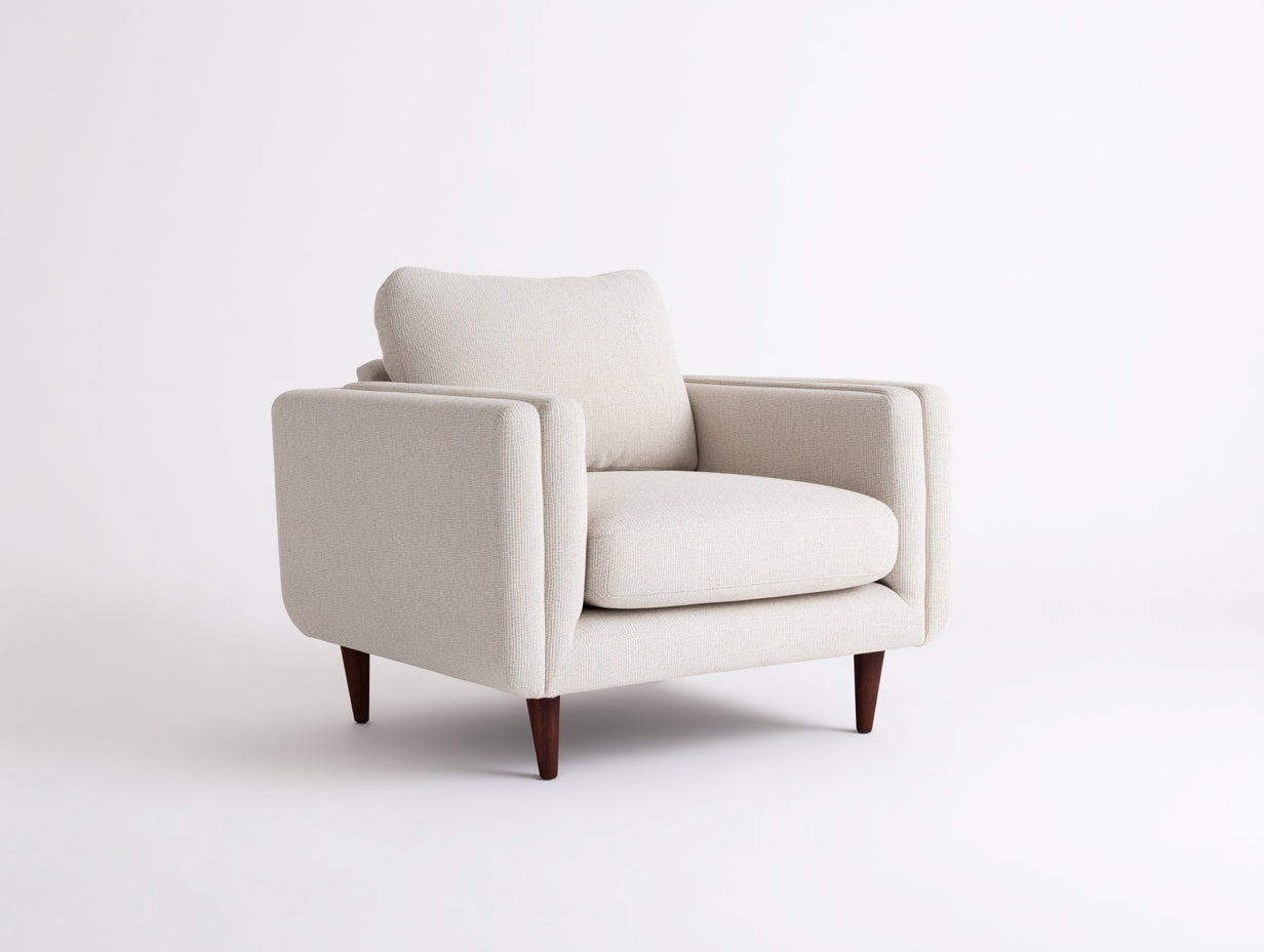 Fauteuil - Tissu-Bois - 86 x 82 x 84 cm - Crème-Marron - Style contemporain