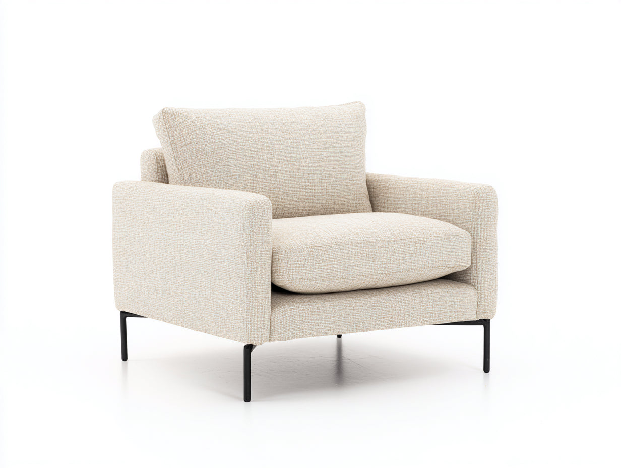 Fauteuil - Tissu-Métal - 98 x 90 x 82 cm - Beige-Noir - Style contemporain