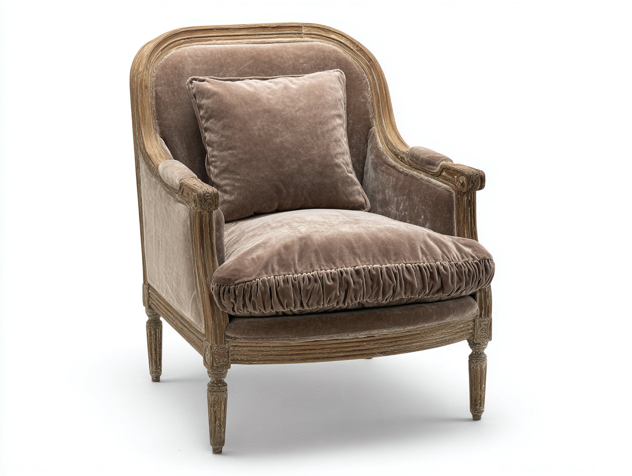 Fauteuil - Velours-Bois - 88 x 84 x 98 cm - Marron-Bois - Style classique