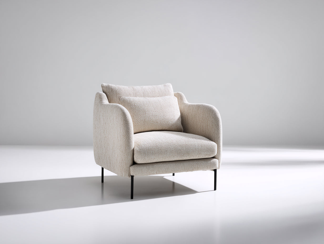 Fauteuil - Tissu-Métal - 82 x 78 x 86 cm - Beige-Noir - Style contemporain
