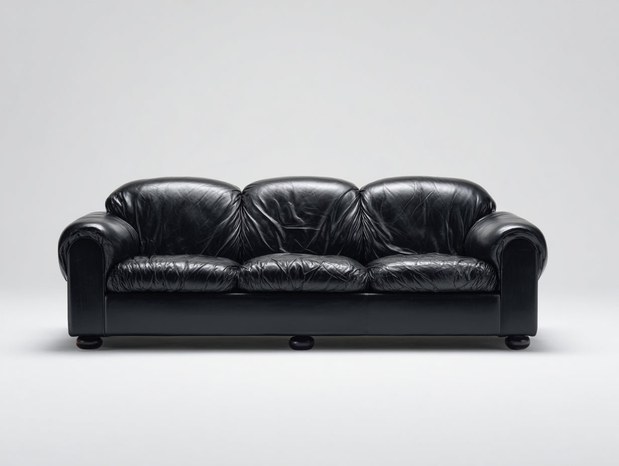 Canapé droit - Similicuir - 220 x 95 x 90 cm - Noir - Style classique