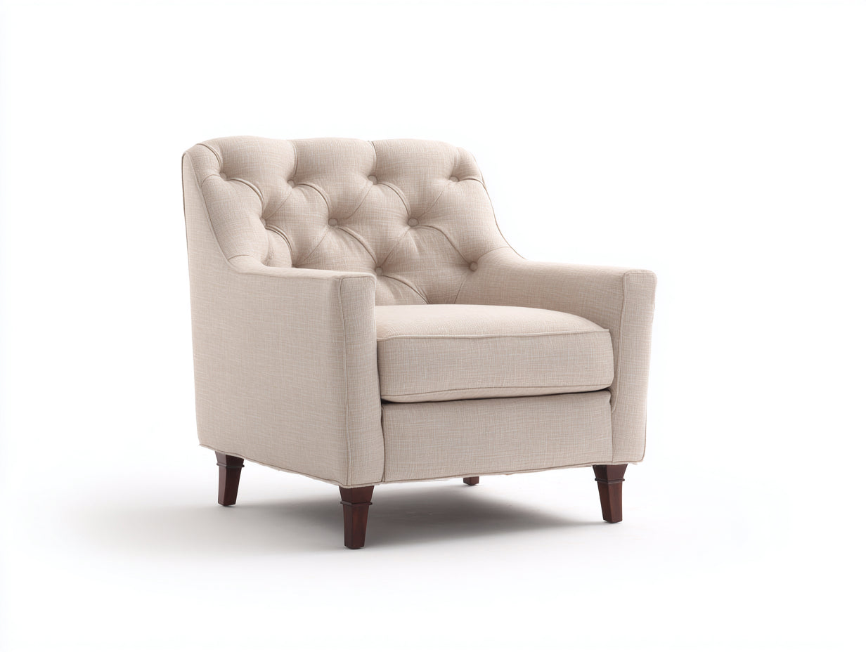 Fauteuil - Tissu-Bois - 86 x 82 x 90 cm - Beige-Marron - Style contemporain