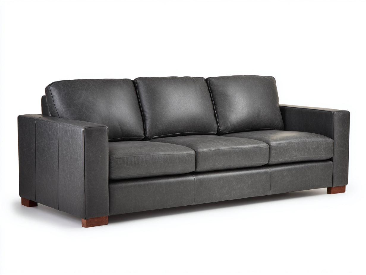 Canapé droit - Similicuir - Bois - 220 x 95 x 85 cm - Gris foncé - Style contemporain