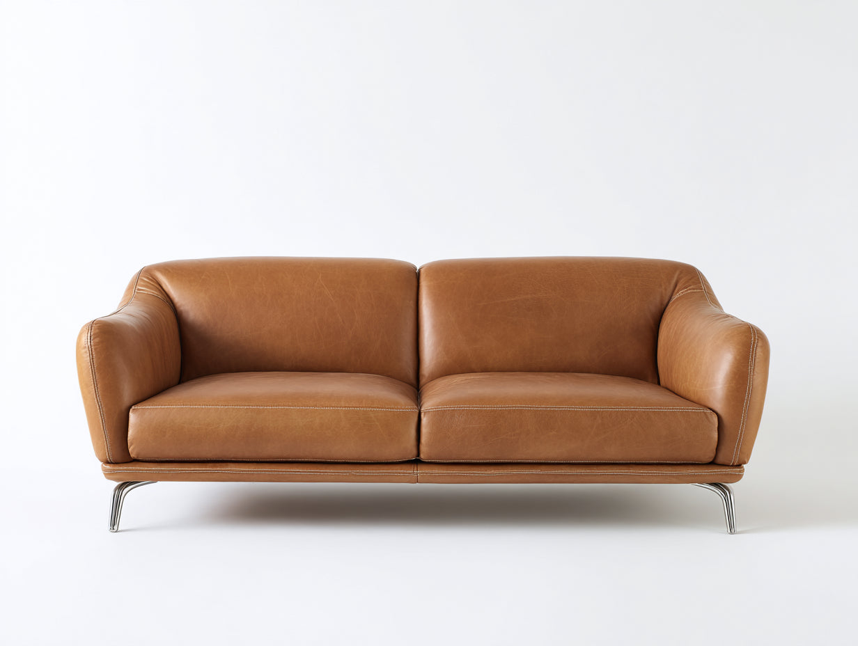 Canapé droit - Similicuir - Métal - 205 x 92 x 85 cm - Marron cognac - Style contemporain