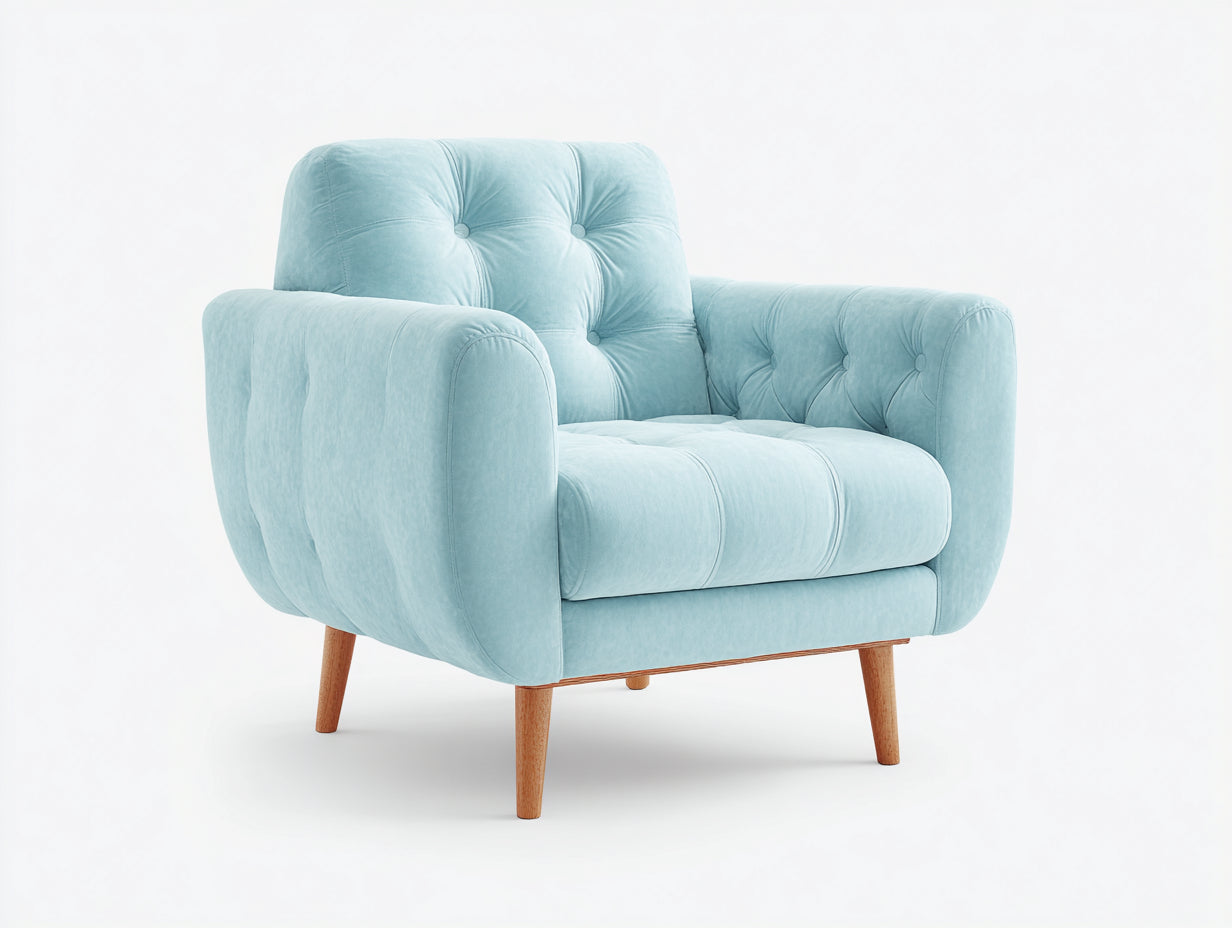 Fauteuil - Tissu-Bois - 88 x 84 x 90 cm - Bleu clair-Marron - Style scandinave