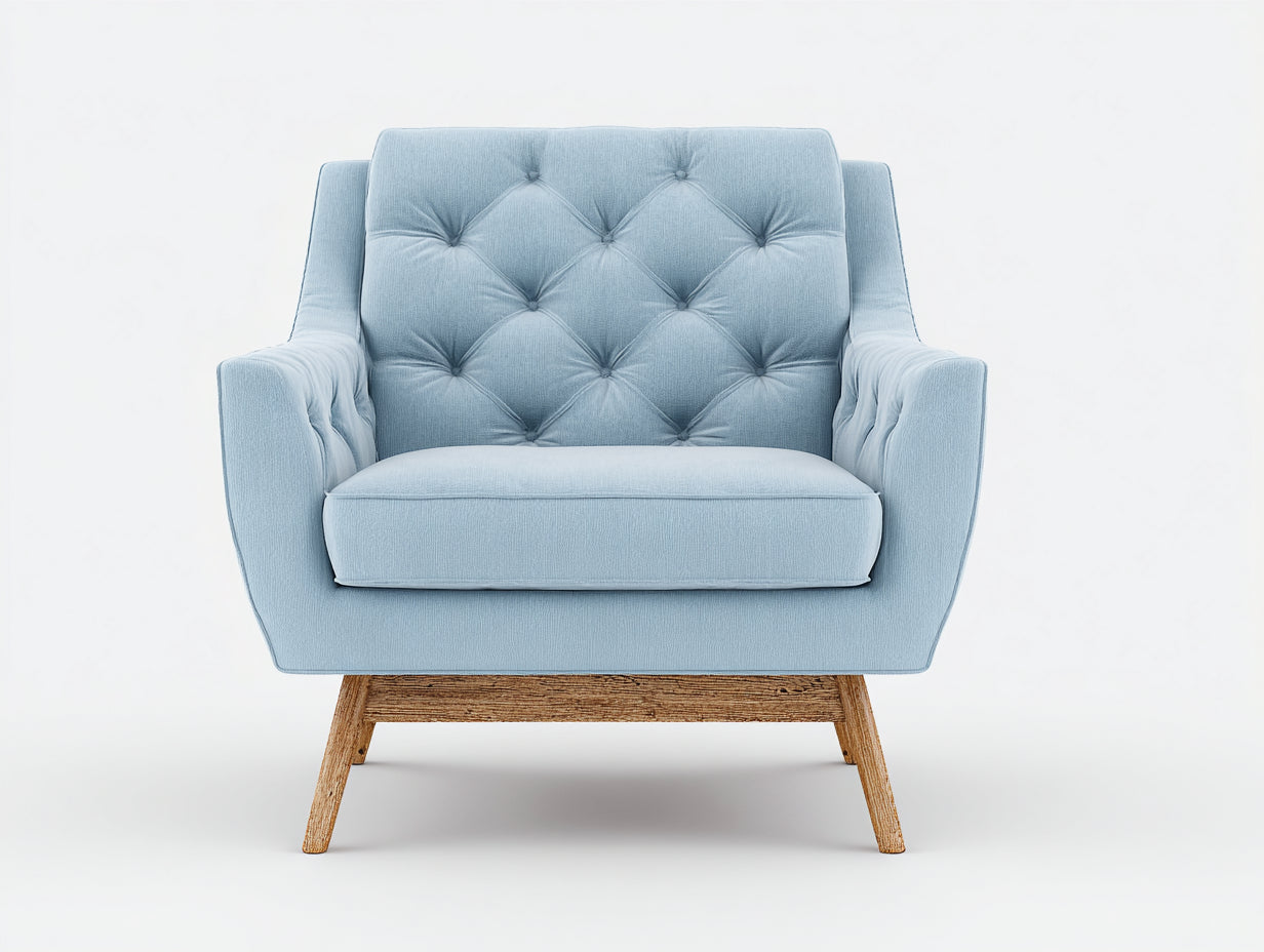 Fauteuil - Tissu-Bois - 92 x 86 x 94 cm - Bleu clair-Marron - Style scandinave