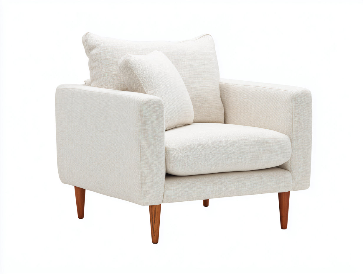Fauteuil - Tissu-Bois - 90 x 85 x 83 cm - Crème-Marron - Style contemporain