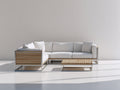 Canapé de jardin - Bois massif-Métal-Tissu - 272x190x75 cm - Beige-Blanc-Argenté - Style moderne