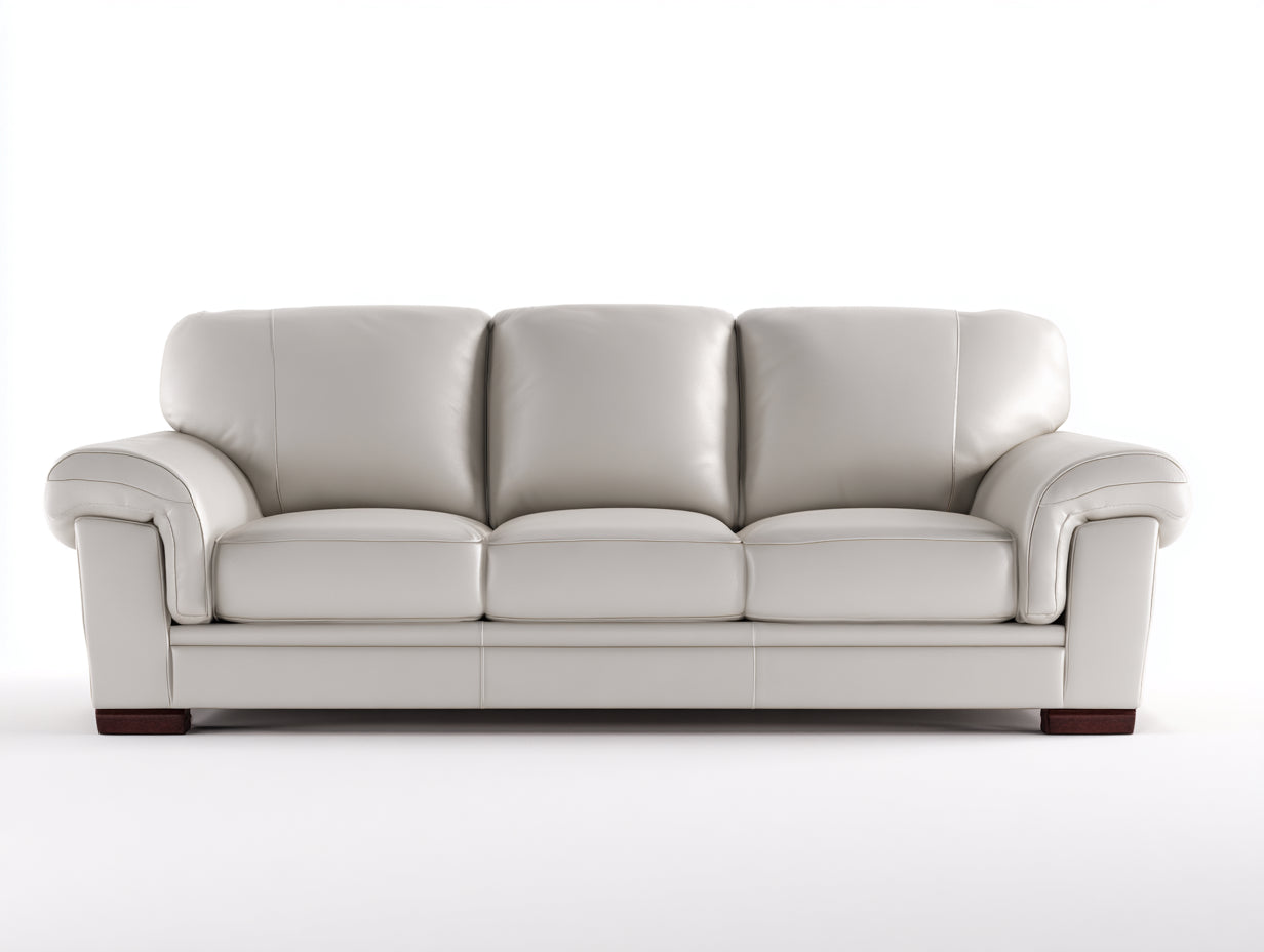 Canapé droit - Similicuir - 240 x 95 x 88 cm - Blanc cassé - Style contemporain