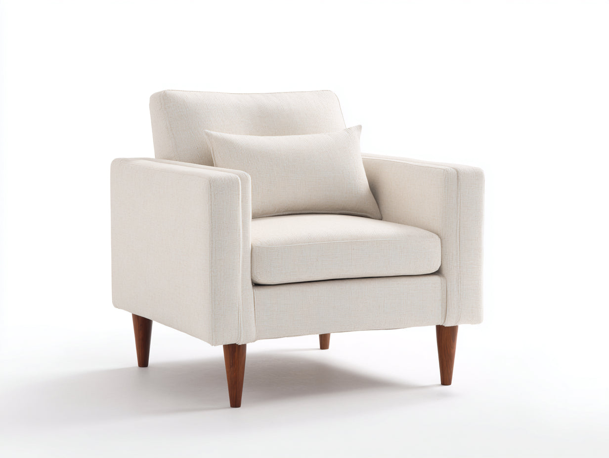 Fauteuil - Tissu-Bois - 88 x 84 x 82 cm - Crème-Marron - Style scandinave