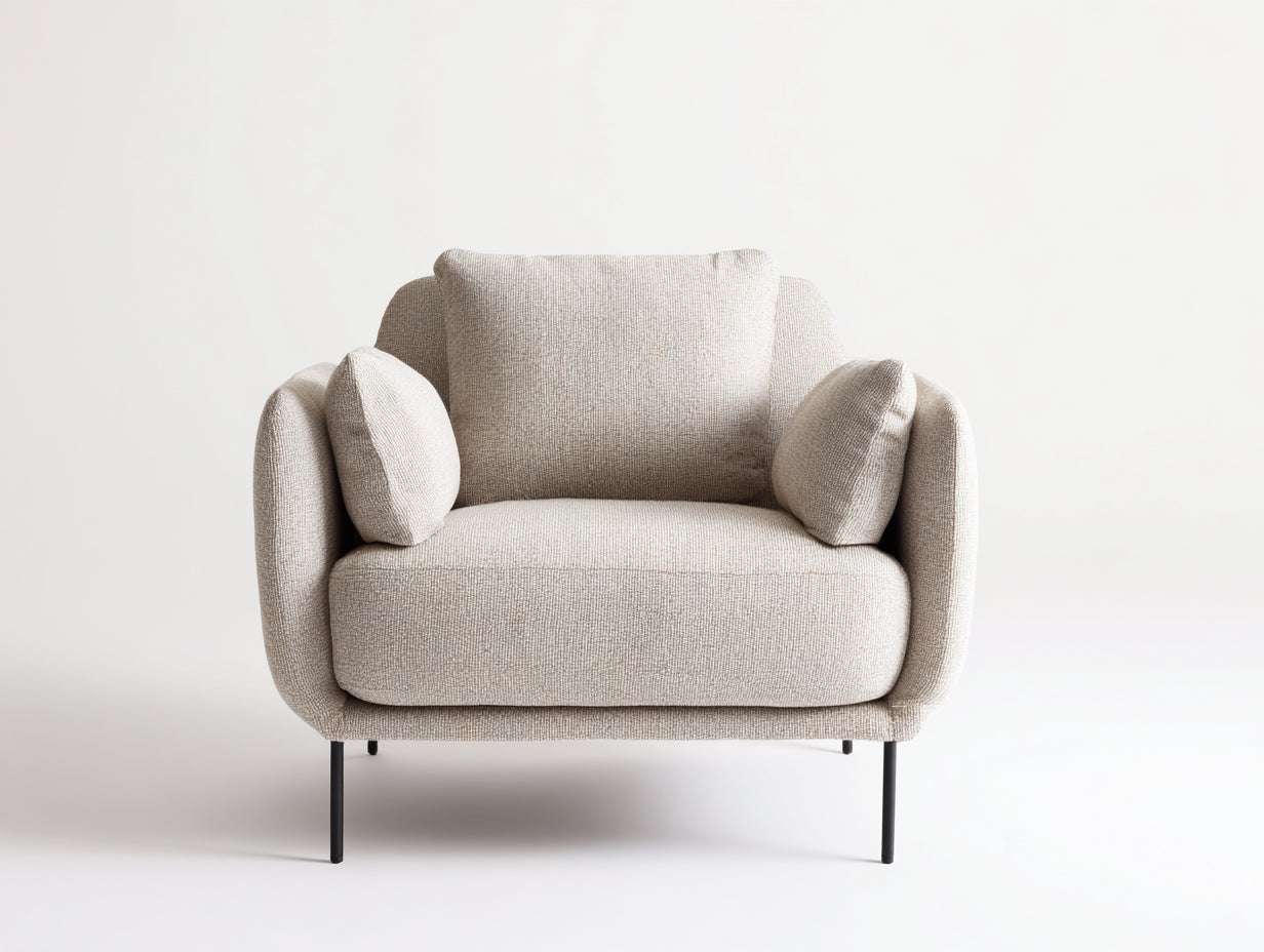 Fauteuil - Tissu-Métal - 90 x 86 x 88 cm - Beige-Noir - Style contemporain