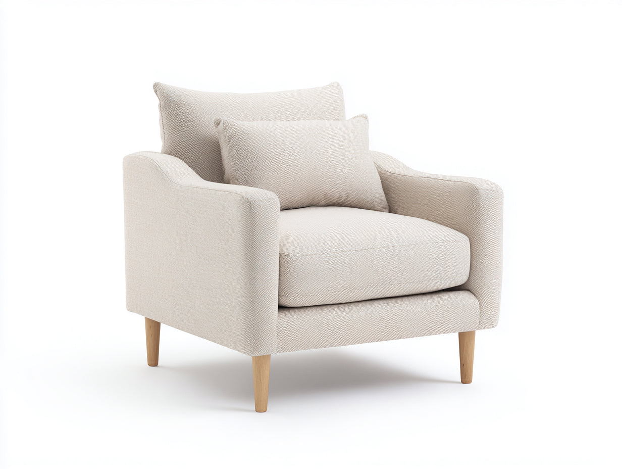 Fauteuil - Tissu-Bois - 87 x 83 x 88 cm - Beige-Marron - Style scandinave