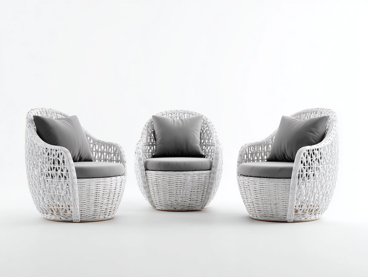 Canapé de jardin - Rotin-Tissu - 82x76x86 cm - Blanc-Gris - Style contemporain