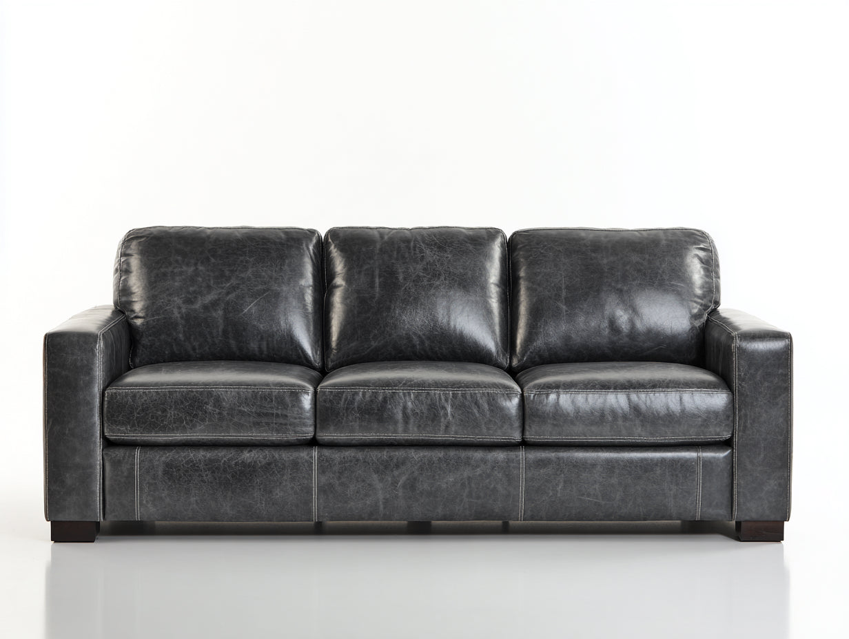 Canapé droit - Similicuir - 235 x 95 x 88 cm - Gris foncé - Style contemporain